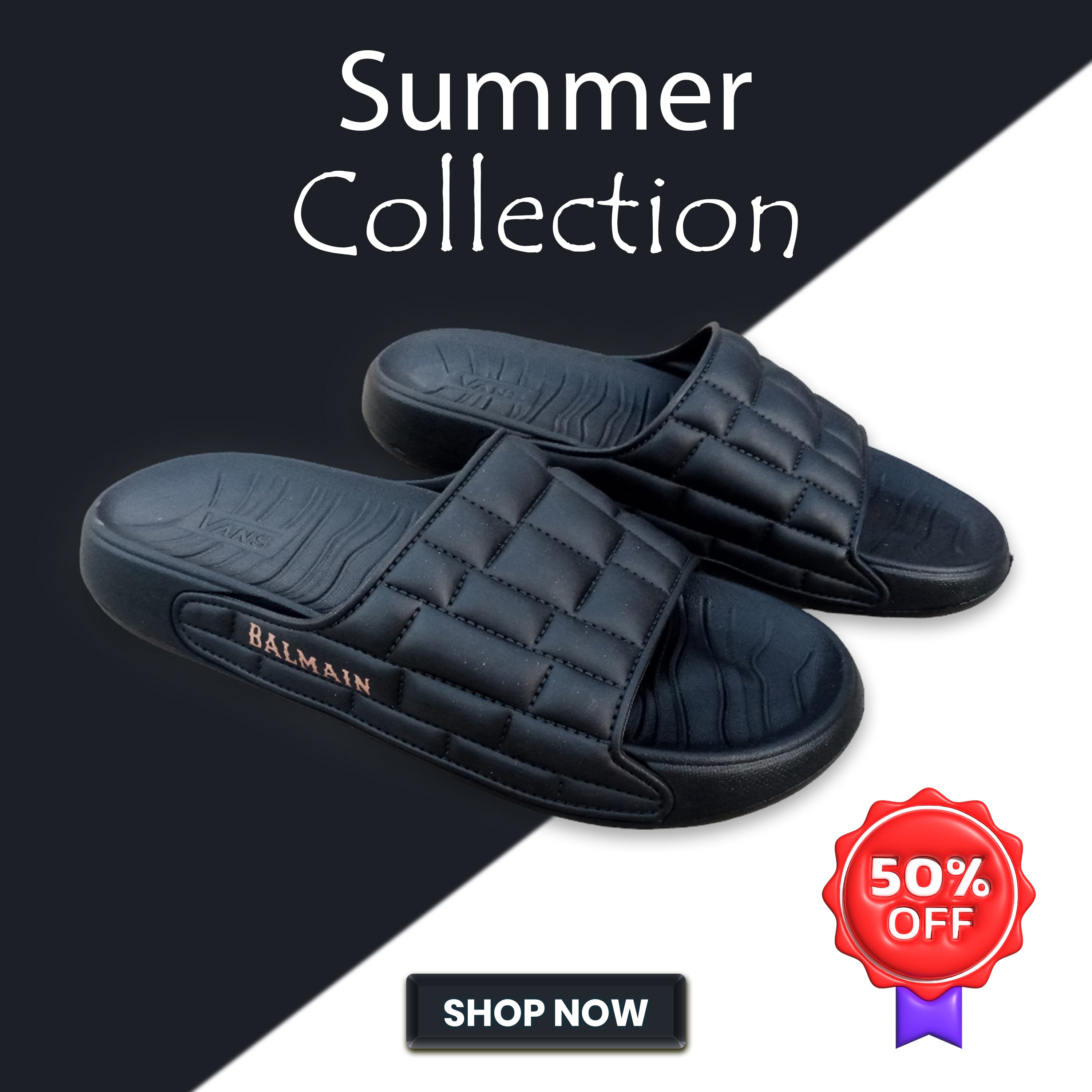 summer feast Black Medicated Slippers -023