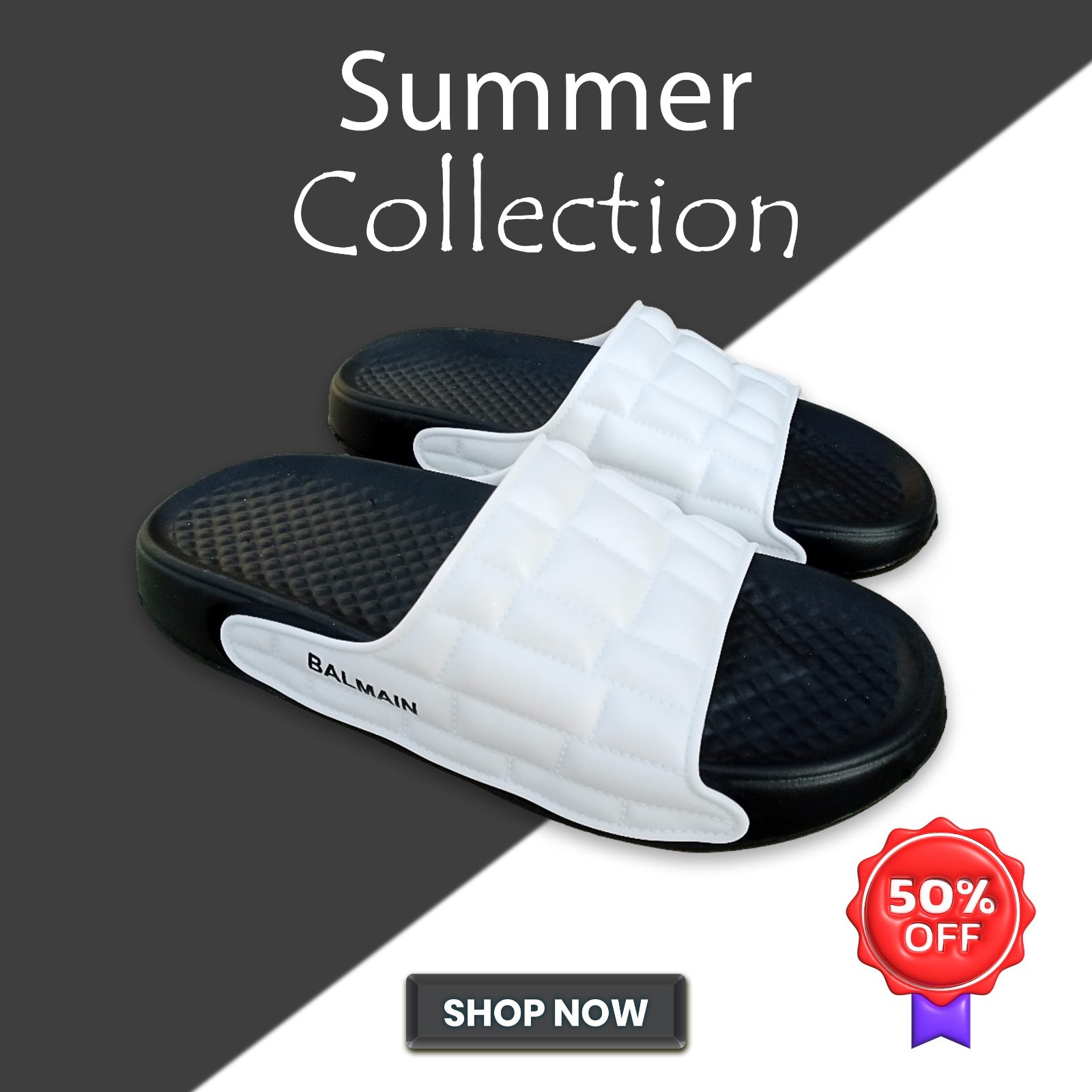 Summer Feast Premium Medicated  Slipper white Black-1225( Made in Turkey)